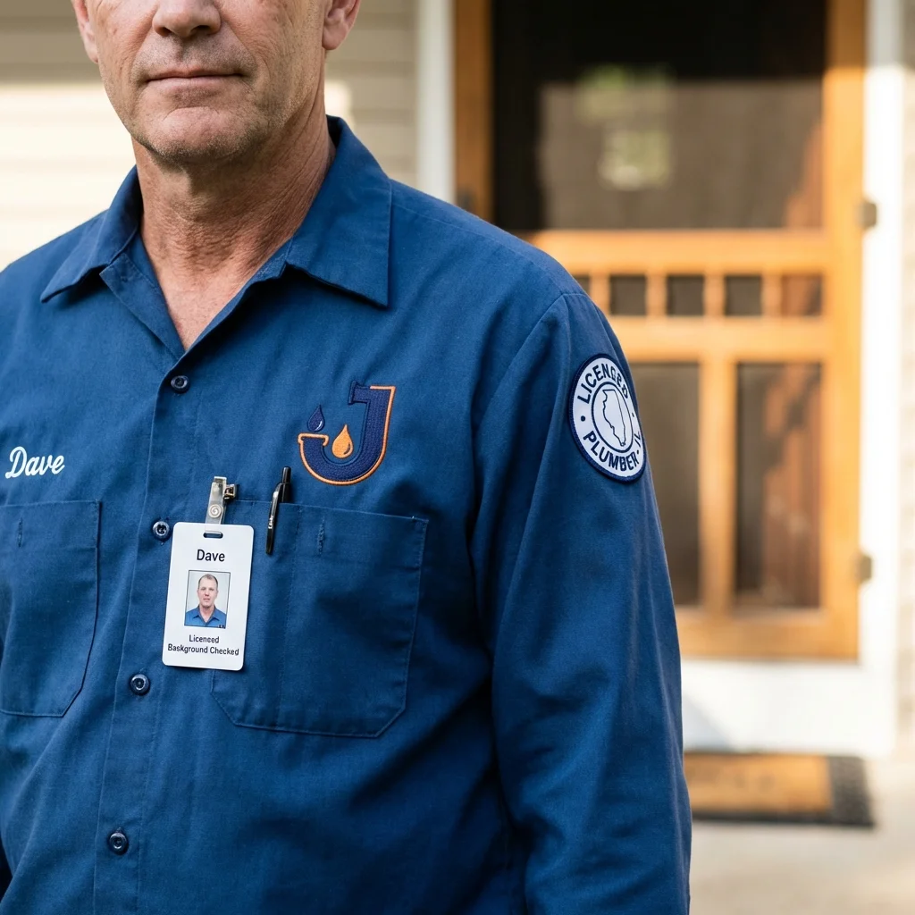Licensed plumber showing ID badge in Goodrich, MI