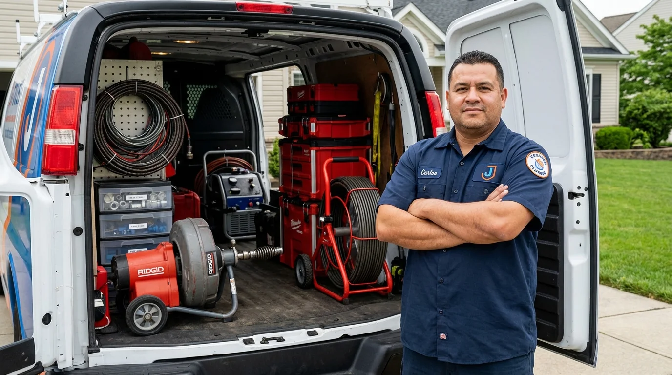 Professional drain cleaning equipment and Johns Plumbing LLC plumber in Goodrich