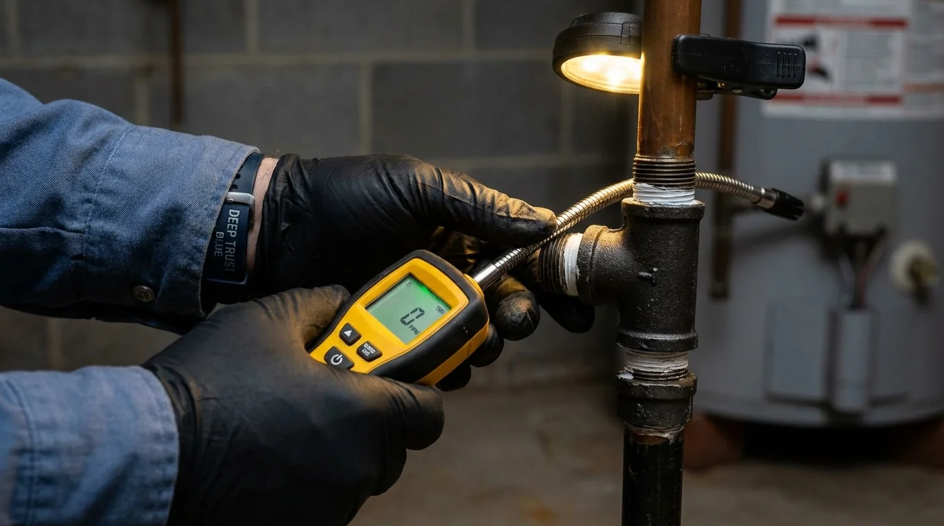Gas leak detection with electronic sniffer by Johns Plumbing LLC in Goodrich