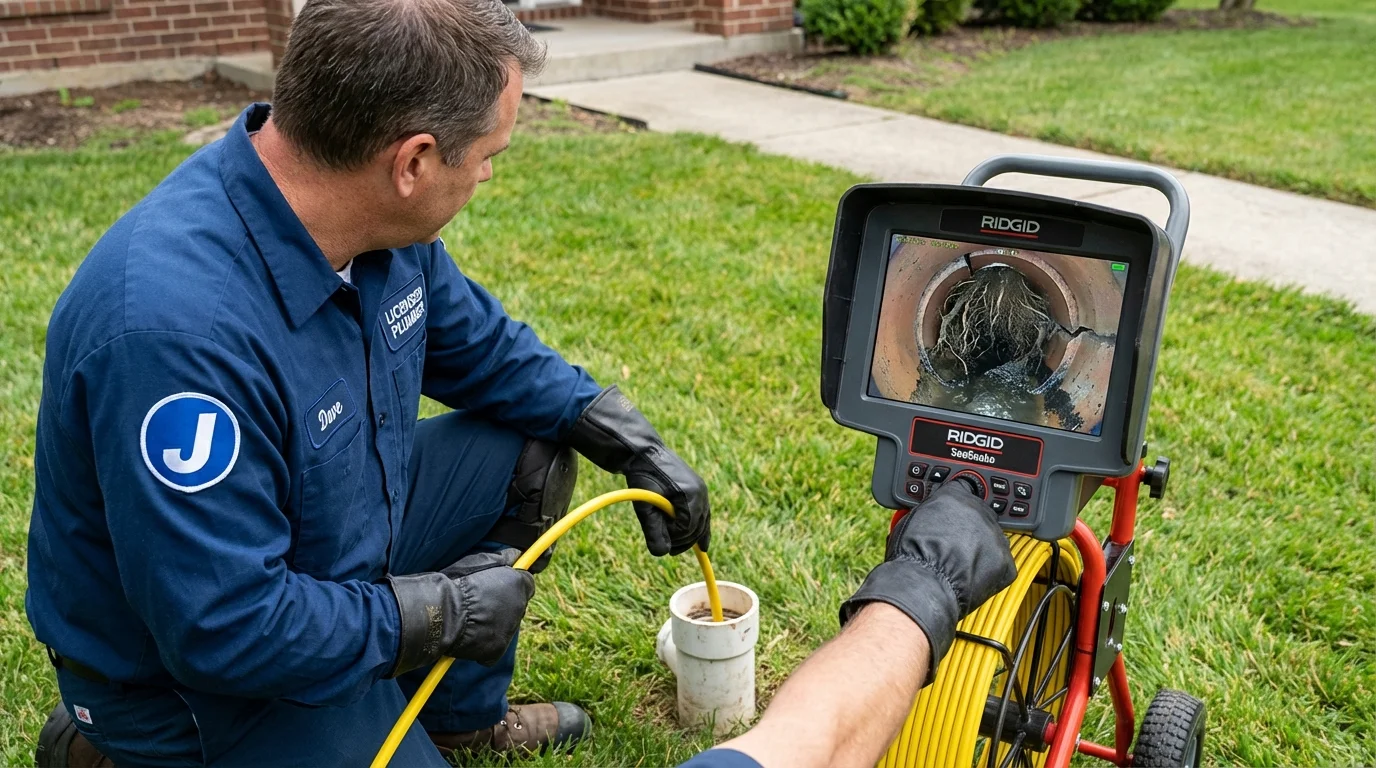Sewer camera inspection being performed by Johns Plumbing LLC in Goodrich