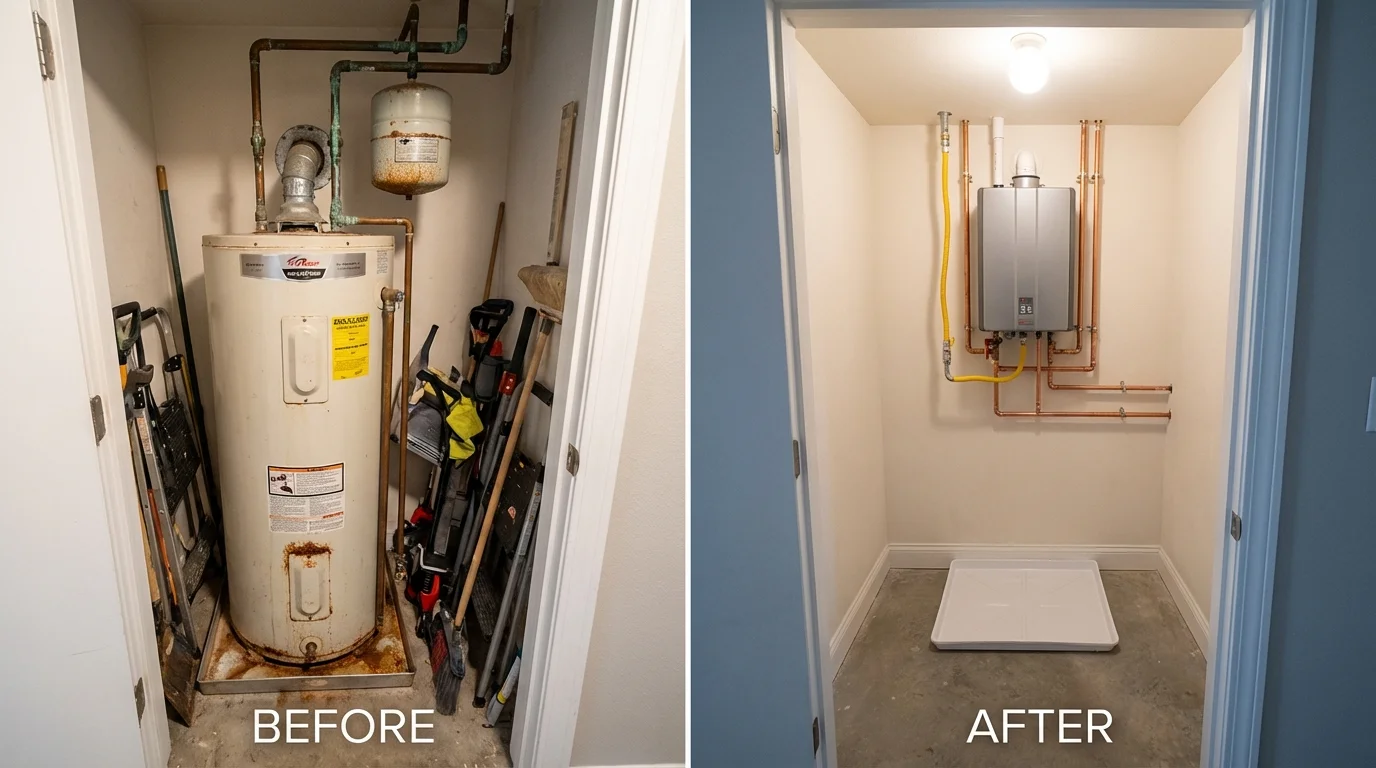 Tank water heater versus wall-mounted tankless unit comparison for Goodrich, MI homeowners
