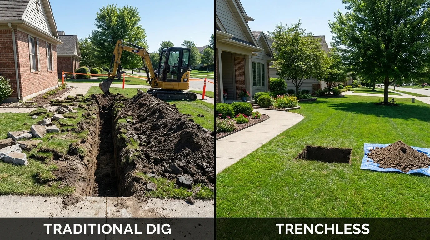Trenchless sewer repair with minimal yard damage versus traditional excavation in Goodrich, MI